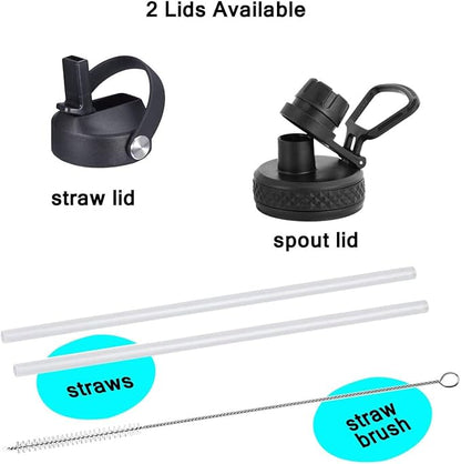 SENDESTAR Water Bottle 32oz,Wide Mouth Stainless Steel Vacuum Insulated Double Wall Keep Liquids Cold or Hot All Day,Sweat Proof Sport Design,Fit Car Cup Holder,(Straw and Spout lid)(Dark blue&Balck)