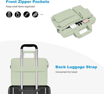 MOSISO Laptop Shoulder Bag 15.6 inch, 15-15.6 inch Computer Bag Compatible with MacBook Pro 16 inch, HP, Dell, Lenovo, Notebook with 2 Raised&1 Flapover&1 Horizontal Pocket&Handle&Belt, Sage Green