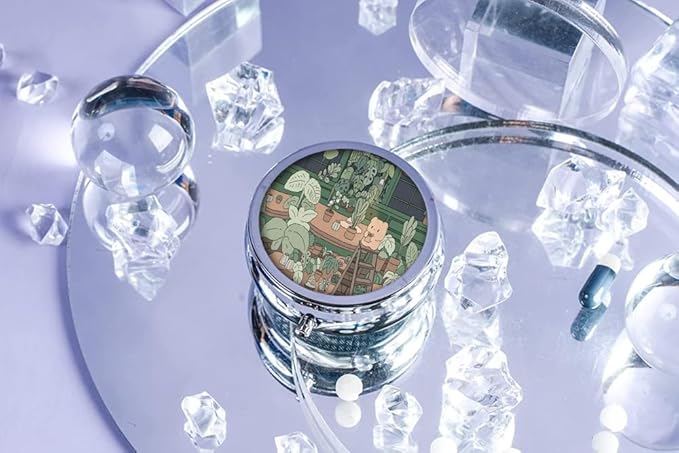 Pill Box,Cute Kawaii Anime Round Pill Box 3 Compartment Decorative Pocket Purse Portable Mini Travel Medicine Tablet Vitamin Holder Organizer Pill Case