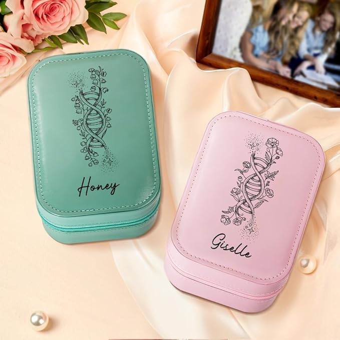 callie Personalized DNA BirthFlower Jewelry Box with Mirror & LED 3 Adjustable Light, Custom Name - Travel Makeup Organizer Box, Gift for Women Doctor Medical Staff