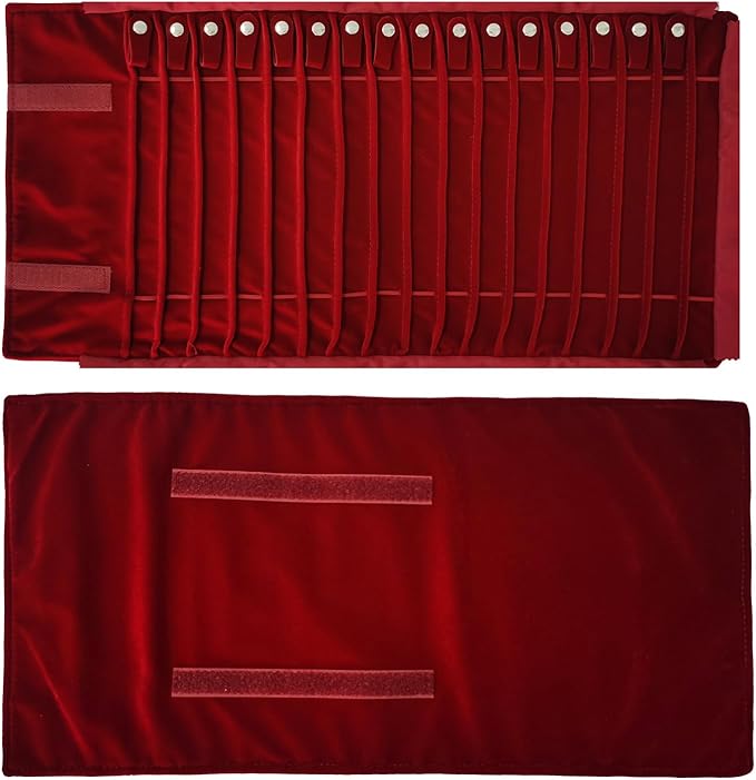 Portable Jewelry Roll Untangled Secure Necklace Travel Storage Bag Displays Holder 16 Chain (Burgundy)