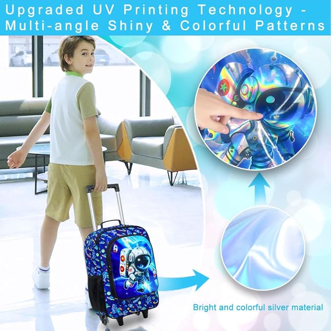 UFNDC Kids Suitcase for Boys, Astronauts Rolling Luggage with Wheels，Travel Carry on for Children Toddler Elementary