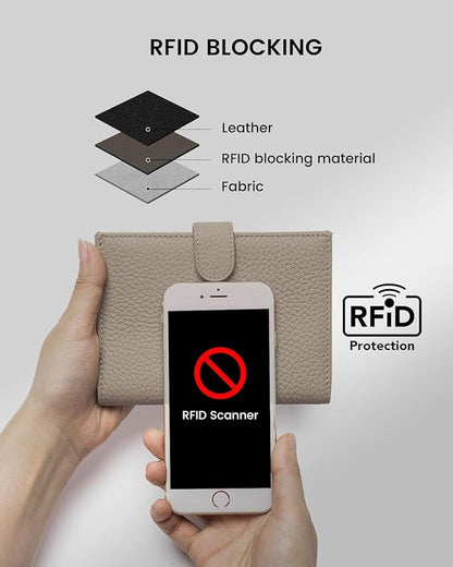 RFID Passport Holder Travel Wallet for Women, Leather Passport Cover Wallet with Card Holders SIM Slots,Zippered Coins Pocket and Cash Slot Slim Compact Travel Wallet (Eephant Grey)