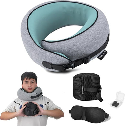 Neck Pillow Airplane –2025 Updated, 100% Memory Foam Travel Pillow for Sleeping, 360° Ergonomic Neck Support, Pain Relief for Long Flights, Portable Travel Accessory for Plane & Car (Light Gray)