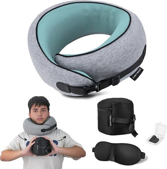 Neck Pillow Airplane –2025 Updated, 100% Memory Foam Travel Pillow for Sleeping, 360° Ergonomic Neck Support, Pain Relief for Long Flights, Portable Travel Accessory for Plane & Car (Light Gray)