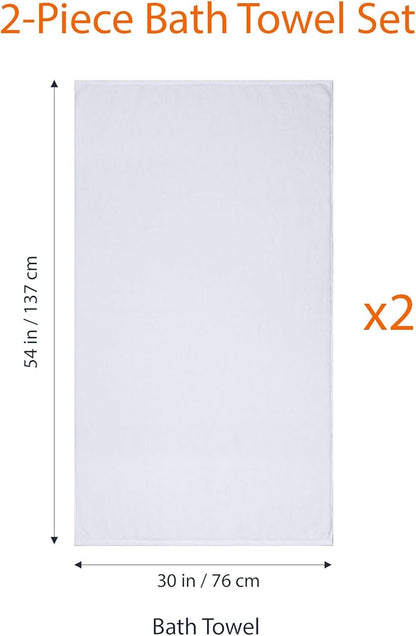Amazon Basics 2 Piece Quick-Dry Oversize Bath Towel, 100% Cotton, White, 54" x 30"