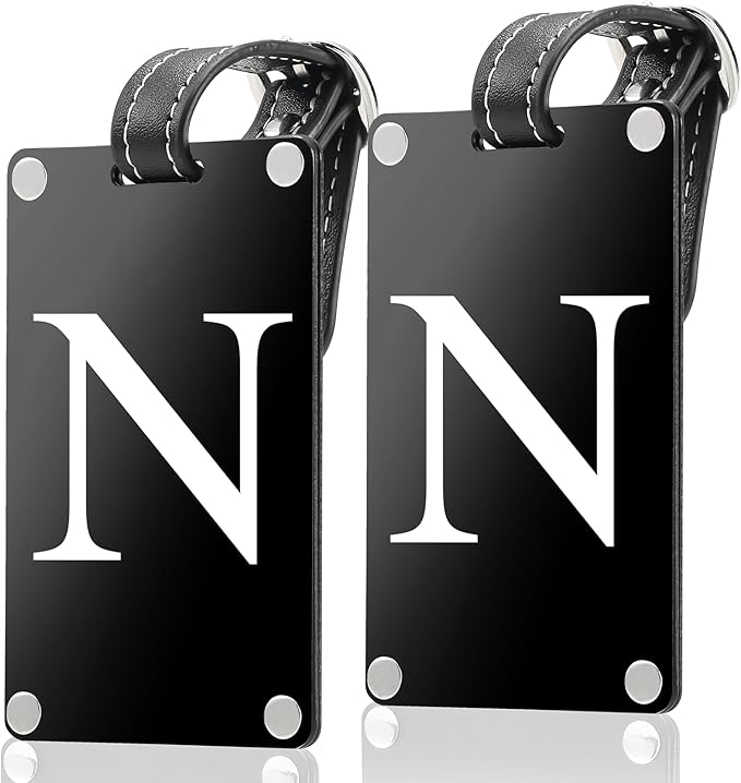 Premium 3-Layer Aluminum Luggage Tags by Fortuna - Easy to Claim, Laser-Engraved, Plastic-Free, and Eco-Friendly Luggage Tag Holders, 2-Pack, Black (N)