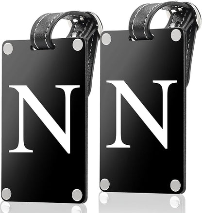Premium 3-Layer Aluminum Luggage Tags by Fortuna - Easy to Claim, Laser-Engraved, Plastic-Free, and Eco-Friendly Luggage Tag Holders, 2-Pack, Black (N)