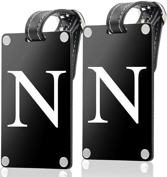 Premium 3-Layer Aluminum Luggage Tags by Fortuna - Easy to Claim, Laser-Engraved, Plastic-Free, and Eco-Friendly Luggage Tag Holders, 2-Pack, Black (N)
