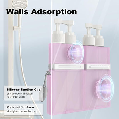 YOTIME 4in1 Travel Bottles Set, Vacuum Silicone Suction Cup for Smooth Walls, TSA Approved Leak Proof Travel Size Containers for Toiletries, Shampoo, Body Wash and Conditioner, Pink