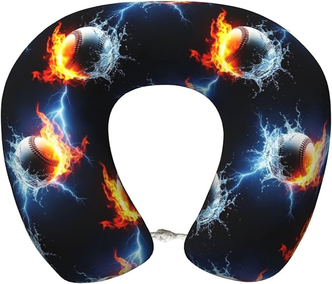 Travel Pillow for Boys and Girls, Comfortable Neck Chin Head Support Cushion Ice Water Fire Lightning Baseball Ball, Comfortable for Airplanes Car Sleeping Rest