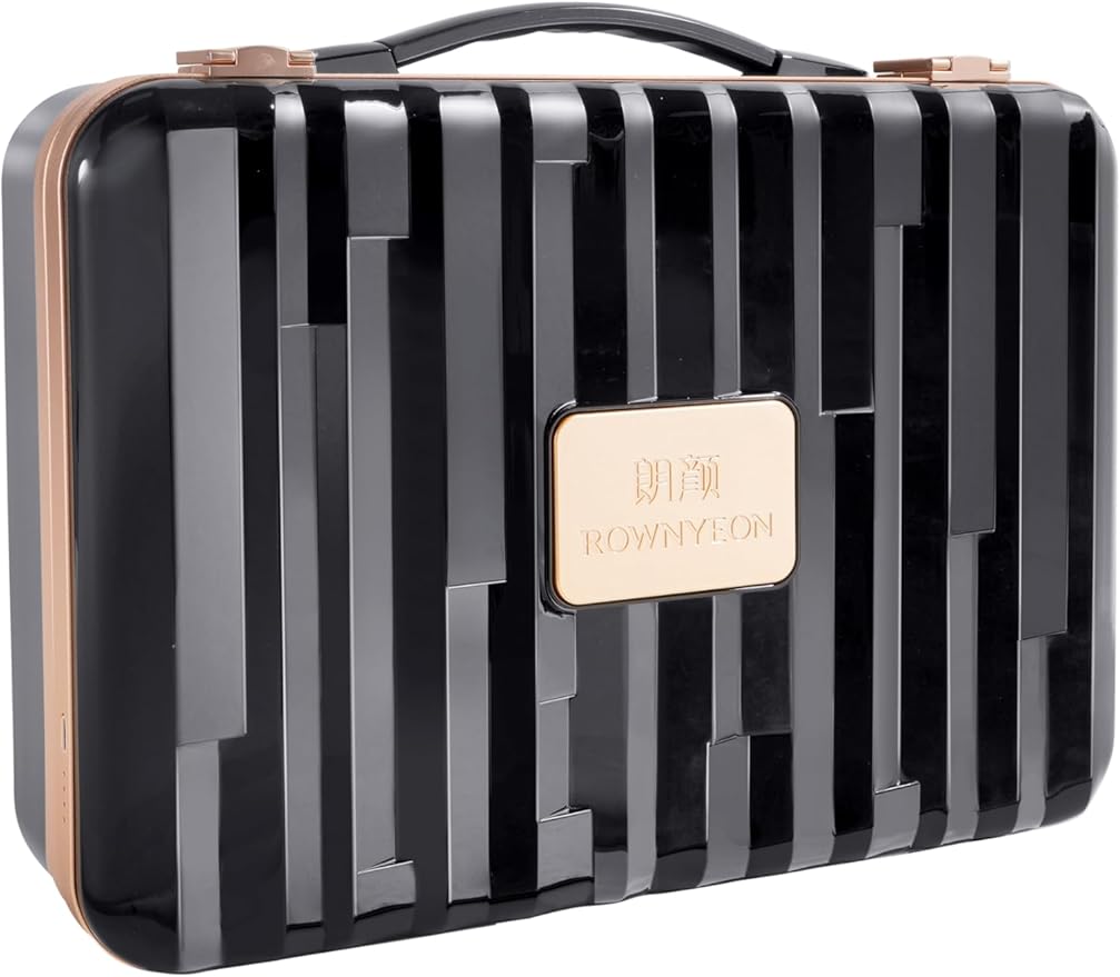 ROWNYEON Travel Makeup Case With Light Up Mirror Removable divider Portable Train Case Organizer Makeup Box for Girls Makeup Artist, Hairstylist Travel Makeup Case with 10x Mirror (Black)