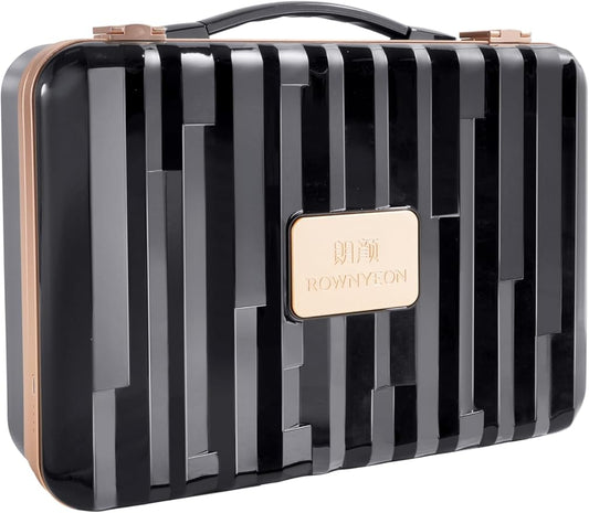 ROWNYEON Travel Makeup Case With Light Up Mirror Removable divider Portable Train Case Organizer Makeup Box for Girls Makeup Artist, Hairstylist Travel Makeup Case with 10x Mirror (Black)
