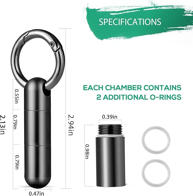 TISUR Keychain Pill Holder, Titanium Small Pill Case Pill Organizer Waterproof Pill Box, EDC Portable Pill Container for Travel Purse Outdoor