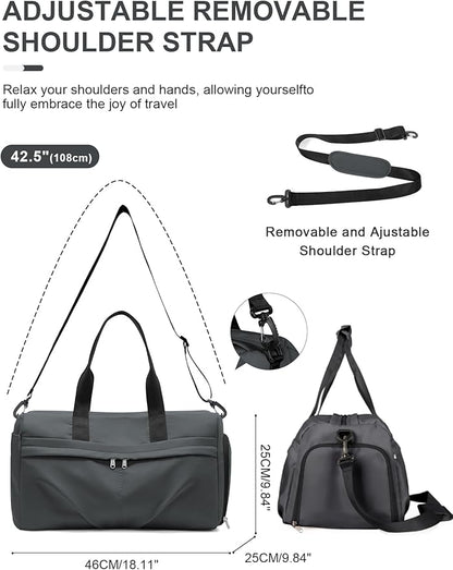 Gym Duffle Bag with Shoe Compartment for Women Men Sports Workout Carry on Weekend Overnight Bag, Grey