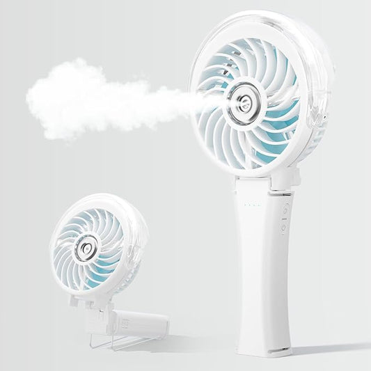 HandFan 2025 Upgraded Portable Misting Fan, Two Button Easy Operation, Handheld Rechargeable Mister Fan, Spray Water Mist Fans, Mini Electric Cooling Fans for Travel, Outdoors, Disney(White)