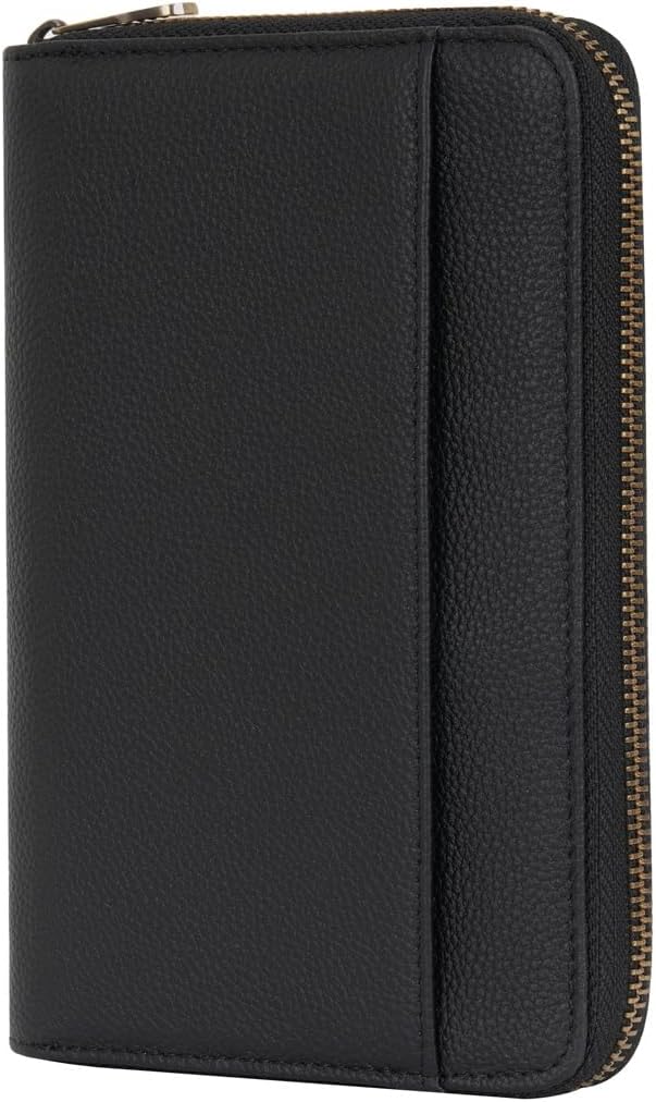 WASON Leather Zipper Travel Passport Wallet Holder RFID Blocking Cover, Passport case Pocket Slot for Card, Cash, ID, Boarding Pass and Ticket for Men, Women and Family Trips (Black)