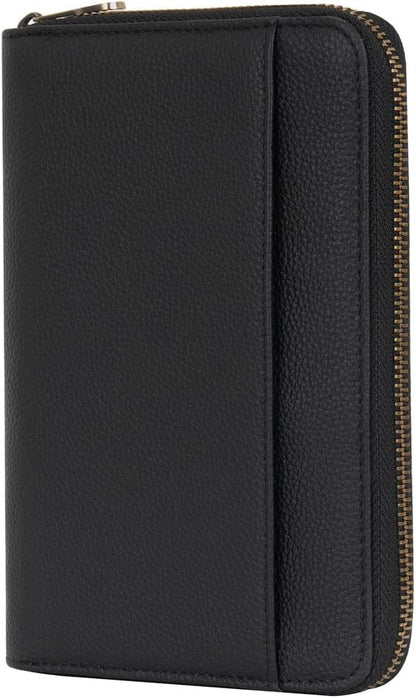 WASON Leather Zipper Travel Passport Wallet Holder RFID Blocking Cover, Passport case Pocket Slot for Card, Cash, ID, Boarding Pass and Ticket for Men, Women and Family Trips (Black)