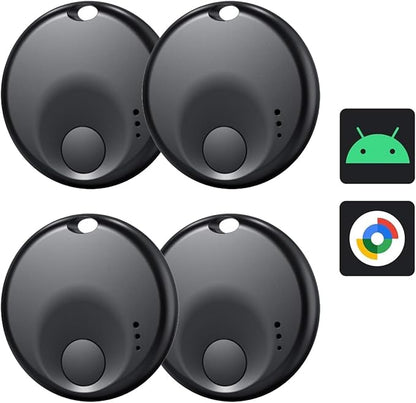 Air Tags-4 Pack Android Smart Luggage Tracker Tag Work with Google Find Hub Ap (Android Only), Loud Sound, Replaceable Battery, for Keys/Backpack/Suitcase/Wallet, Black