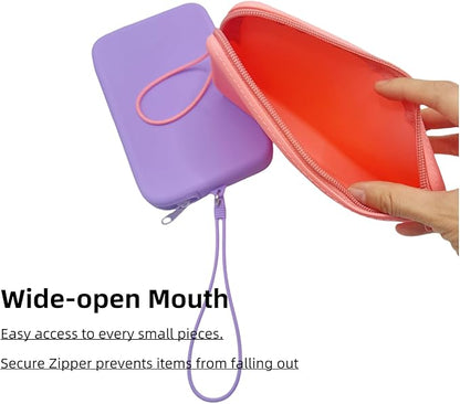 4 Pieces Silicone Makeup Toiletries Pouches, Waterproof Cosmetic Zipper Pouch, Digital Electronics Storage Bag, Beach Essential Travel Pouch (Creamy Collection)