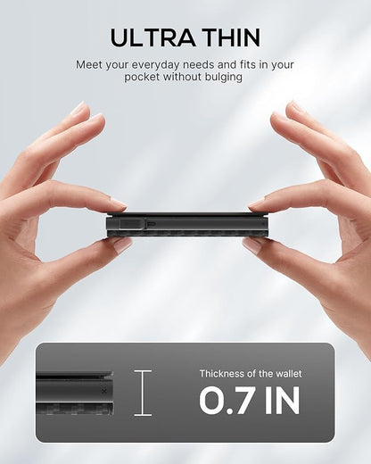 Mens Wallet Card Holder - Smart Wallet for Men, Pop Up Card Case, Top Grain Leather, RFID Blocking, Slim, Minimalist, Ultra-Thin, Front Pocket, 12 Card Capacity | ID Window | Cash Slot (Carbon Fiber)