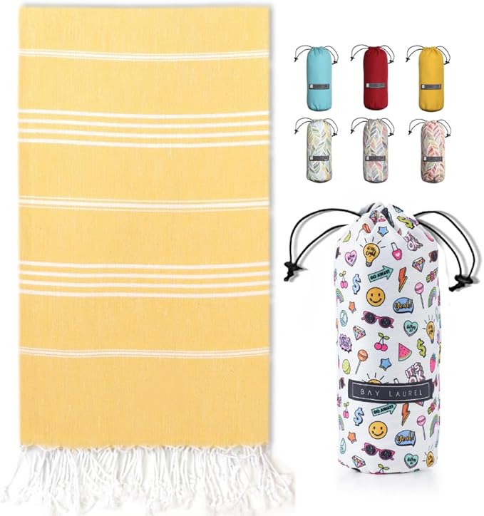 BAY LAUREL Turkish Beach Towel with Travel Bag 39 x 71 Quick Dry Sand Free Lightweight Large Oversized Towels Light