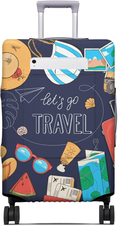 World Landmarks Travel Luggage Cover, Travel-Themed Suitcase Protector Stretchable, Washable Travel Suitcase Cover (L for 25-28 Inch Luggage)