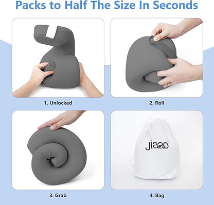 jiaao Neck Pillow Airplane, Memory Foam Travel Neck Pillows for Long Flight, 3D Eye Masks, Ear Plugs and Portable Drawstring Bag, Napping Pillow for Home, Road Trips, Sleep Rest and Travel Use