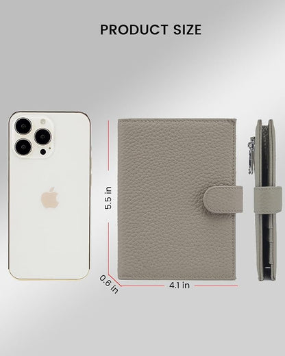 RFID Passport Holder Travel Wallet for Women, Leather Passport Cover Wallet with Card Holders SIM Slots,Zippered Coins Pocket and Cash Slot Slim Compact Travel Wallet (Eephant Grey)