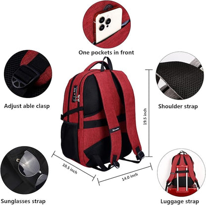 SHRRADOO Anti Theft Laptop Backpack Travel Backpacks with usb Charging Port for Women Men High School College Backpack Computer Bag Fits 17 Inch Laptop,Red