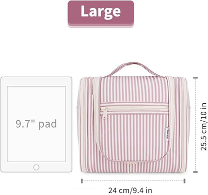 Narwey Striped Hanging Travel Toiletry Bag for Women, Travel Bag for Toiletries, Makeup Bag Organizer Cosmetic Bags Make Up Bags for Women (Dusty Rose Stripe)