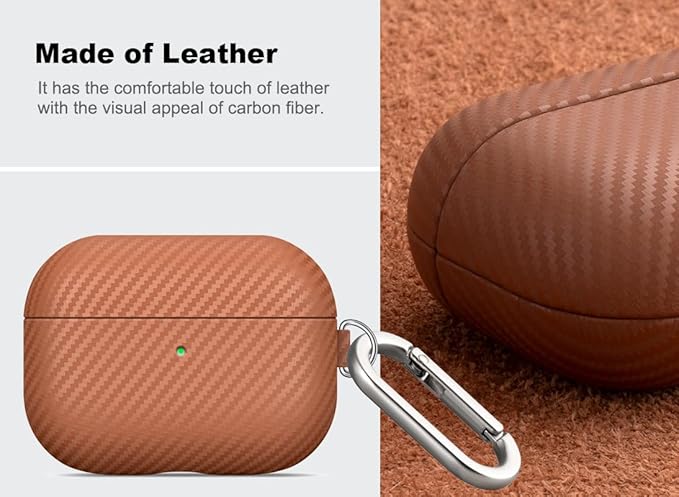 Leather Case - for AirPods Pro 3 Case Cover with Keychain - Selected Skin-friendly Leather, Carbon Fibre Texture, Handmade Shockproof Hard Cover for AirPods Pro 3rd Generation Earbuds - Brown