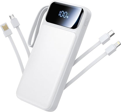 Power Bank, Portable Charger with Built in Cable 22.5W Fast Charging Battery Pack 10000mAh Slim 6 Outputs 3 Inputs LED Display Phone Charger for iPhone Samsung Pixel Moto iPad Travel Essential Gift