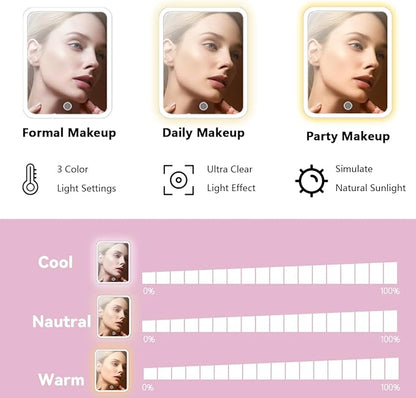 Travel Makeup Bag for Women and Makeup Artists Cosmetic Organizer Large Makeup Case,Travel Makeup Bag with Mirror 3 Color Setting,Portable Storage and Adjustable Dividers(Light Pink)