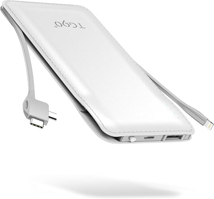 TG90° 10000mAh Power Bank Built-in Cables(No Plug), Pocket Size USB C Portable Charger, 3A Fast Charging External Battery Pack, Travel Essential Phone Powerbank Compatible with iPhone Samsung iPad