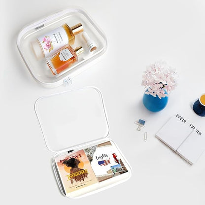 Hard Sided Clear Zipper Case for Storage- Professional-Grade Plastic Clear Zipper Pencil Case,Toy Storage Bins, Toiletry Pouch, Travel Organizer, Cosmetic Bag（White,2 Pack, L）