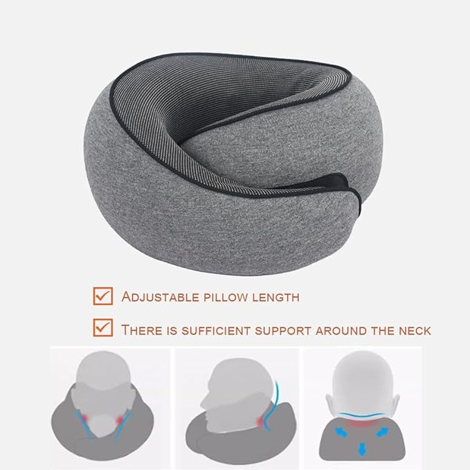 Travel Pillow, Travel Neck Pillow, 360 Degree Comfort and Breathability, Airplane Travel Neck Pillow, Stowable U-Shaped Pillow (Black)