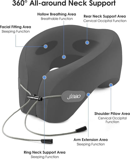 jiaao Travel Pillow, Neck Pillow Airplane, Plane Pillow Memory Foam Travel Neck Pillow with 360° Head and Neck Support, Portable Travel Essential Suitable for Airplane, Car, Train, or Bus Trip