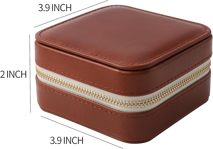 Genuine Leather Travel Jewelry Case Organizer with Mirror for Women, Small Jewelry Box Portable Mini Jewelry Case for Earring, Ring, Necklace, Bracelet（Milled Leather Brown）