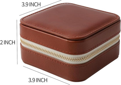 Genuine Leather Travel Jewelry Case Organizer with Mirror for Women, Small Jewelry Box Portable Mini Jewelry Case for Earring, Ring, Necklace, Bracelet（Milled Leather Brown）