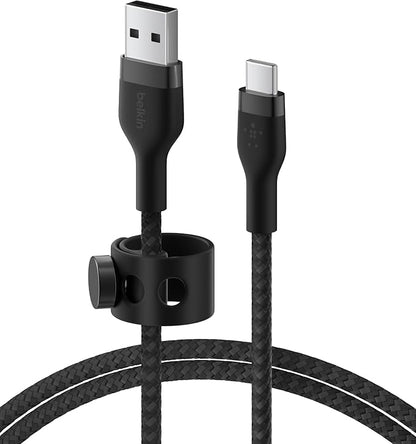 Belkin BoostCharge Pro Flex Braided USB-C to USB-A (2M/6.6ft) Fast Charging Cable USB-IF Certified for iPhone 16, iPhone 16 Pro, iPad Pro, Galaxy S25, S24, Pixel, Nintendo Switch 2 & More - Black