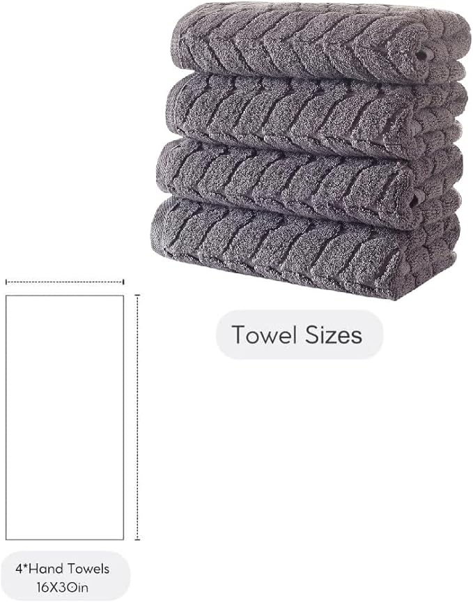 BAGNO MILANO Turkish Bath Towels, Soft Plush Jacquard Luxury Bath Towels, Quick Dry Towel Set (Grey, 4 Pcs Hand Towel Set)