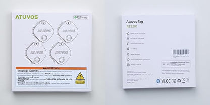 ATUVOS Air Tracker Tags-4 Pack, Bluetooth Luggage Tracker Works with Apple Find My APP (iOS Only, Not for Android), Keys Finder and Item Locator for Luggage, Backpack, Suitcases, Replaceable Battery
