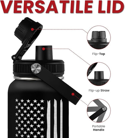 American Flag Water Bottle 32oz - SA Water Bottles Stainless Steel Insulated with Lid, America Gifts Ideas for Men Gym Sports Outdoor Workout