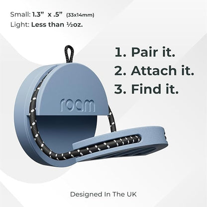 Roam Smart Tracker | Family-Friendly Eco Tracker for Keys, Bags & Kids’ Gear | Works with iOS & Android | Built-in Strap, QR Lost & Found | Replaceable Battery | No Extra App | 1-Pack, Black
