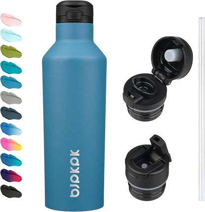 BJPKPK Insulated Water Bottle With Straw 25oz Stainless Steel Water Bottles With 2 Lids And Carry Handle Reusable Travel Metal Thermal Flask,Sea Blue