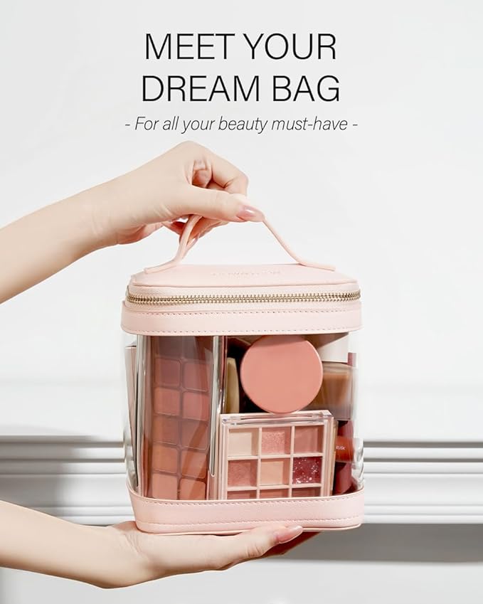 ROWNYEON Clear Makeup Case Toiletry Bag Multipurpose Travel Makeup Train Case Portable Cosmetic Organizer Transparent Storage Bag