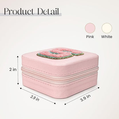SANDJEST Personalized Jewelry Box, Pink Travel Jewelry Box with Initial S, Small Monogrammed Jewelry Case Organizer for Girls Women Teen Kids, Mini Travel Essentials Gifts for Birthday Christmas
