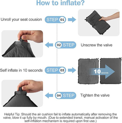 Larger Self-Inflating Airplane Seat Cushion for Long Flights – Portable Travel Cushion Airplane Seat - Memory Foam Travel Seat Cushion Providing Pressure Relief（Grey）