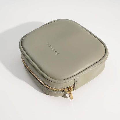 Leather Cosmetic Bag for Women Small Zipper Makeup Bag for Purse Waterproof Travel Makeup Organizer Charger Storage Pouch Color Green